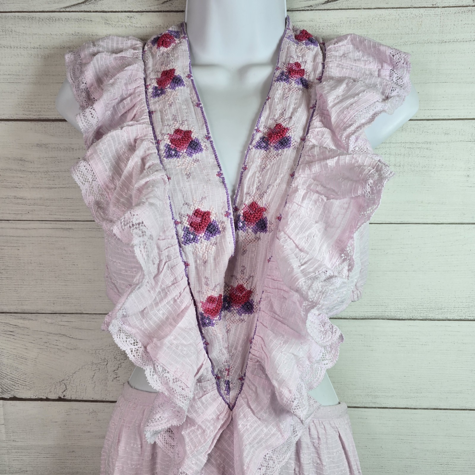 LoveShackFancy Lace Cottagecore Womens Floral Embroidered Maxi Embroidered Dress