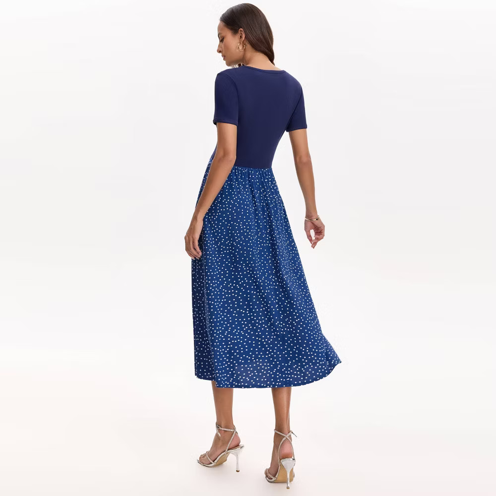 Women Short Sleeve Contrast Midi Dress – A New Day Navy Blue