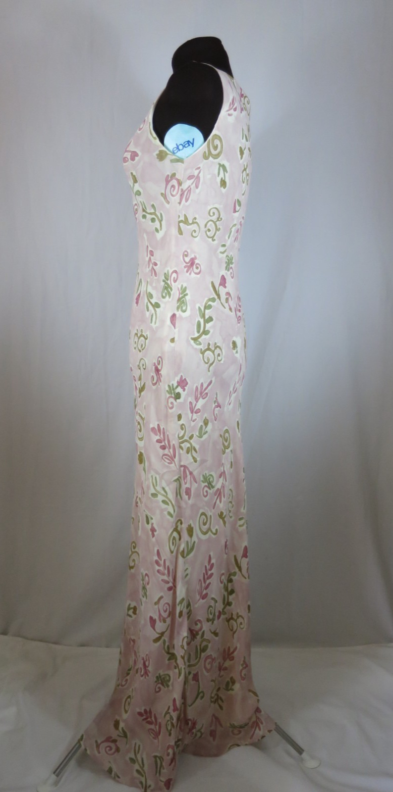 Tessuto Long Pink Floral Lined Rayon Maxi Dress Sleeveless Scoop Neck XS