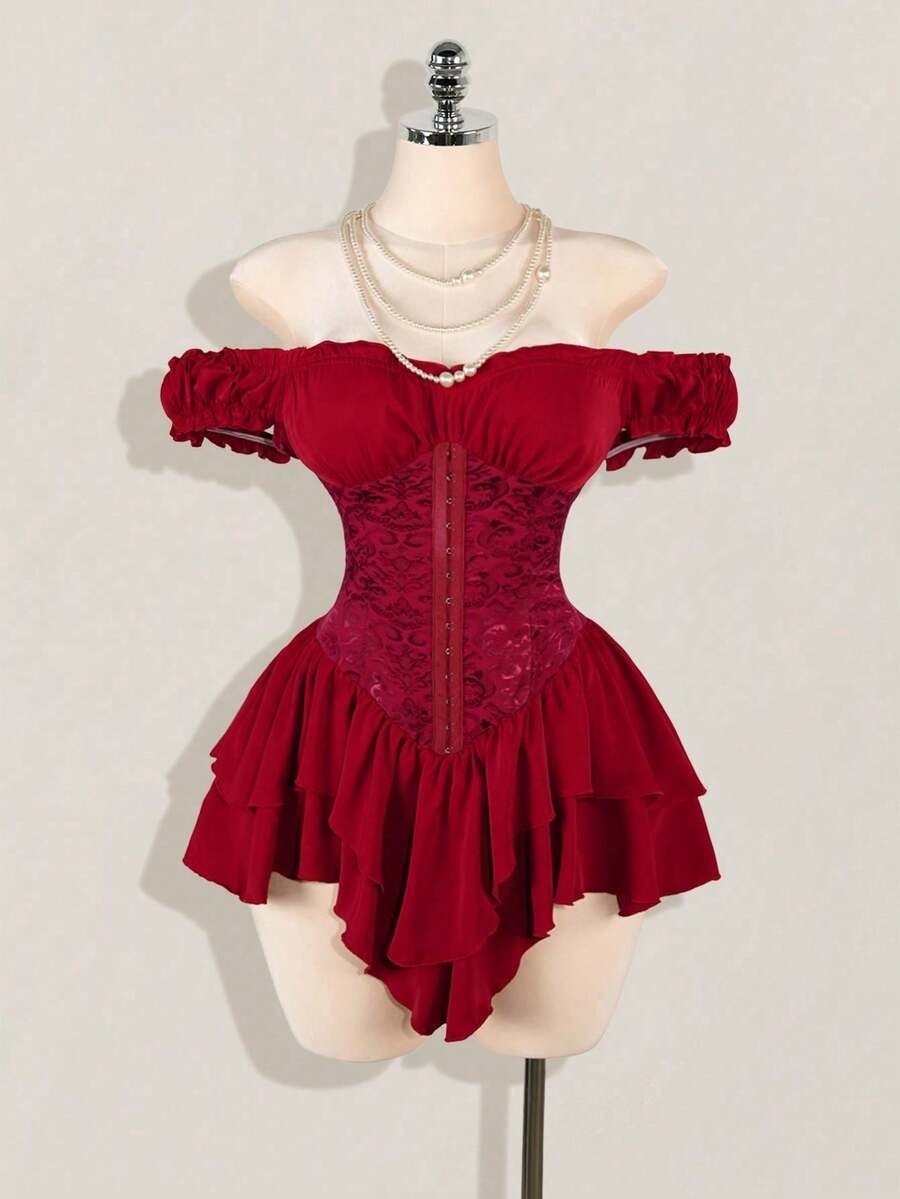Off The Shoulder Mini Dress Lace Cold Shoulder Asymmetrical A Line Party