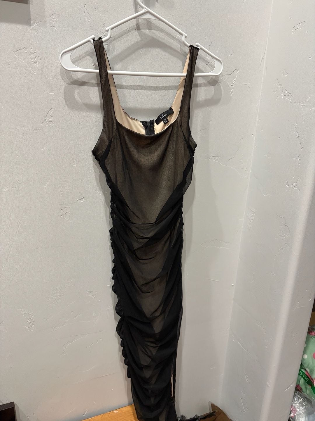 Lulus VIP Treatment Black Mesh Ruched Midi Dress