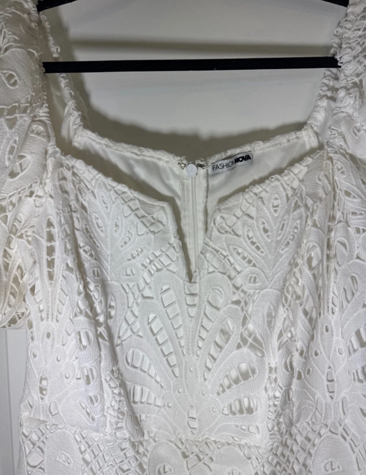 Fashion Nova White Floral Lace Puff Sleeve Square Neck Mini Dress XL