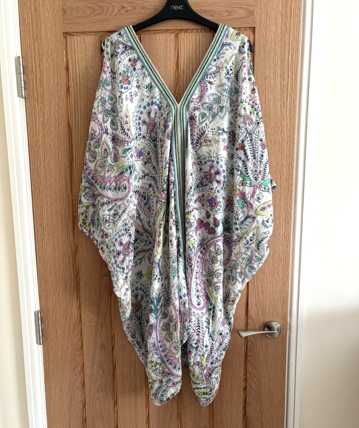Monsoon White & Pink, Turquoise Paisley Print Beach Cover Up, Size XL, 20-22