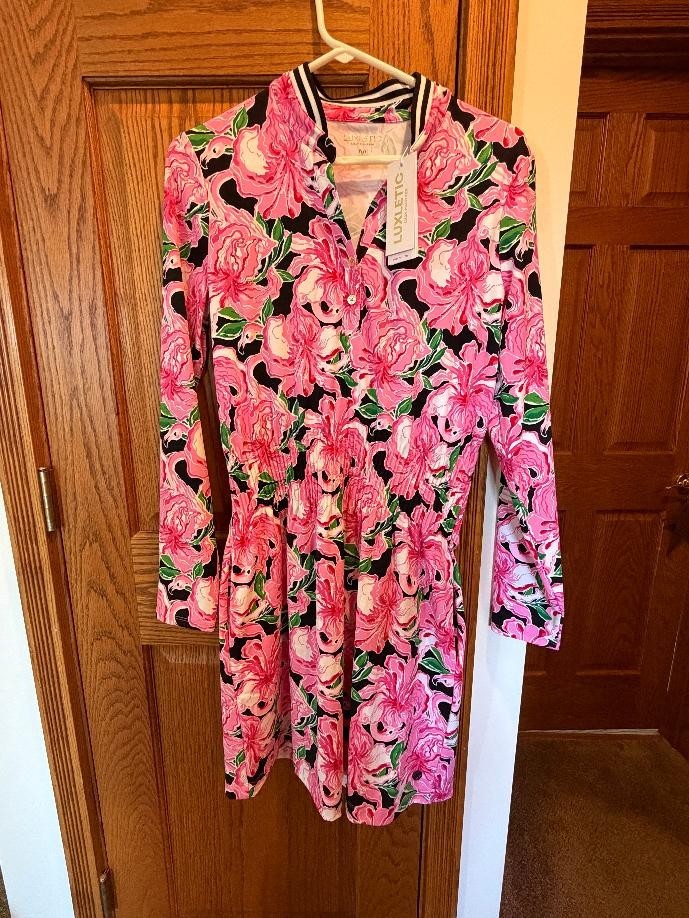 Lilly Pulitzer Medium Luxletic Long Sleeve Dress Pink Floral New With Tags