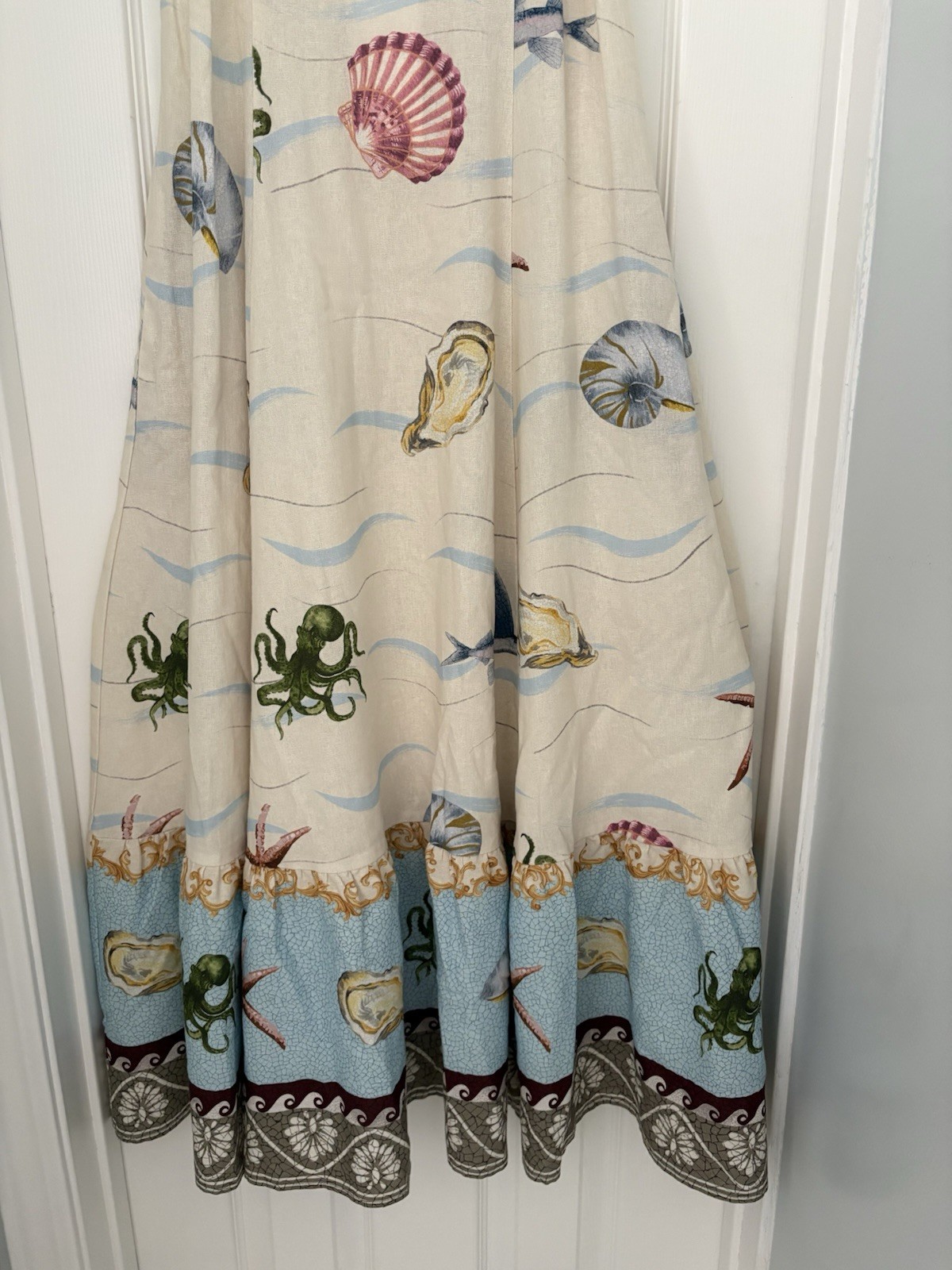 NWT Caroline Constas Seashell Coastal Multicolor Linen Maxi Dress Small