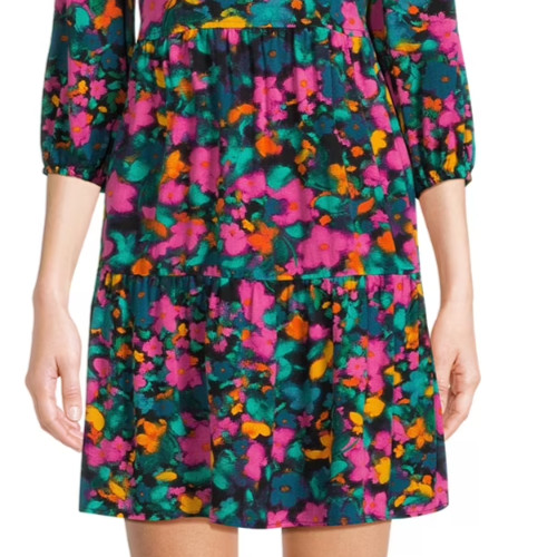 The Pioneer Woman Womens Dress Size XXL Black Cross Hatch Floral Raglan Sleeve