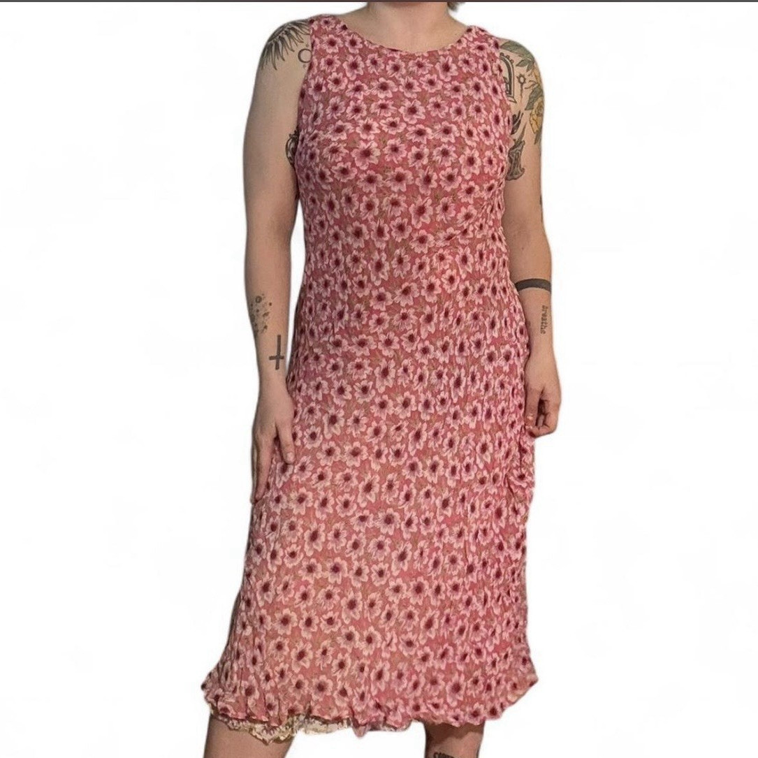 Women’s Reversible Pink Floral Sundress M Regular Midi Sleeveless Scoop Neck