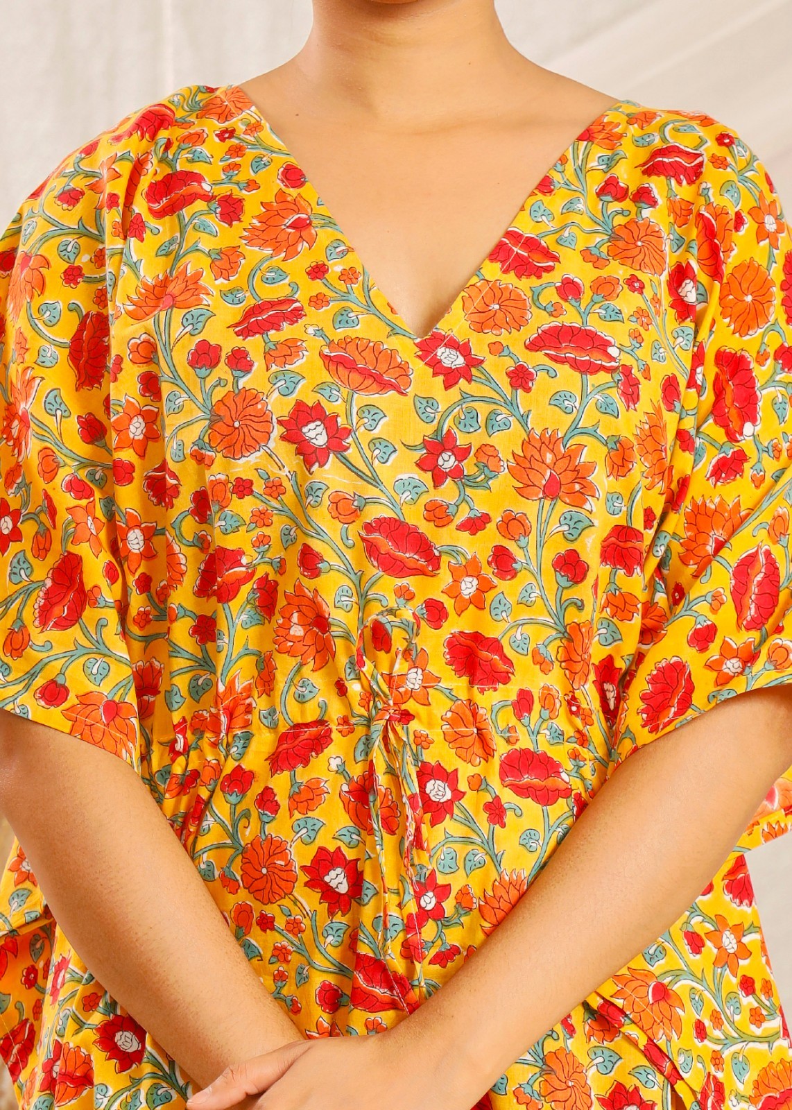 Hand Block Printed Kaftan – Lightweight Resort Wear for Women Cotton Boho Dress