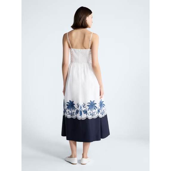 Free Assembly Women’s and Women’s Plus Sleeveless Ruched Cotton Midi Dress, Dark