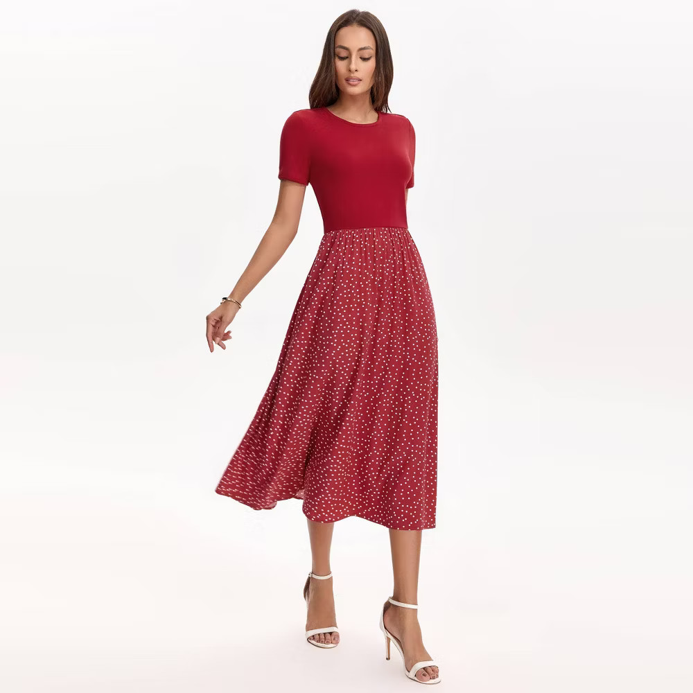 Women Short Sleeve Contrast Midi Dress – A New Day Red Polka