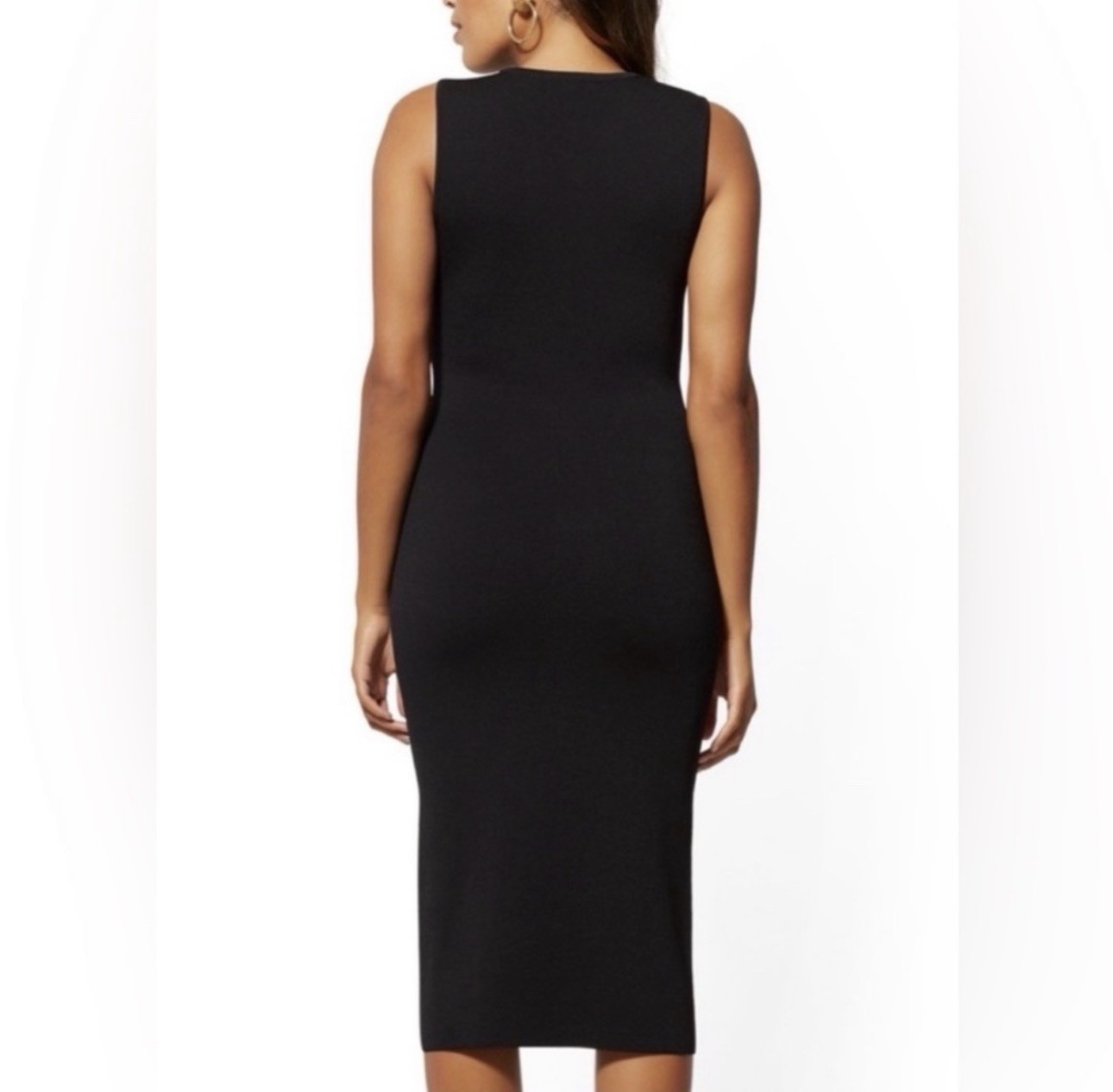New York & Company Sheath Dress M Sleeveless Round Neck Midi Zip Leopard Knit