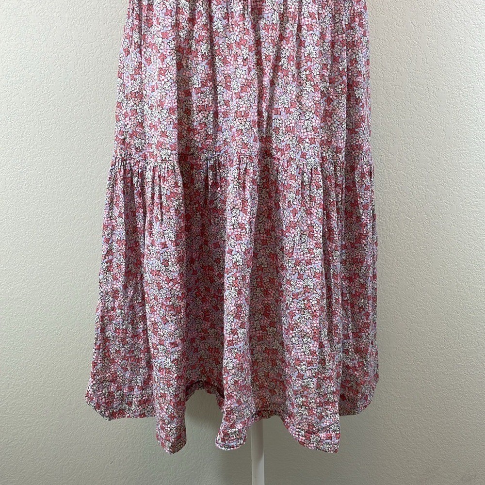 La Vie Rebecca Taylor Pink and White Ruched Tiered Midi Sundress Medium