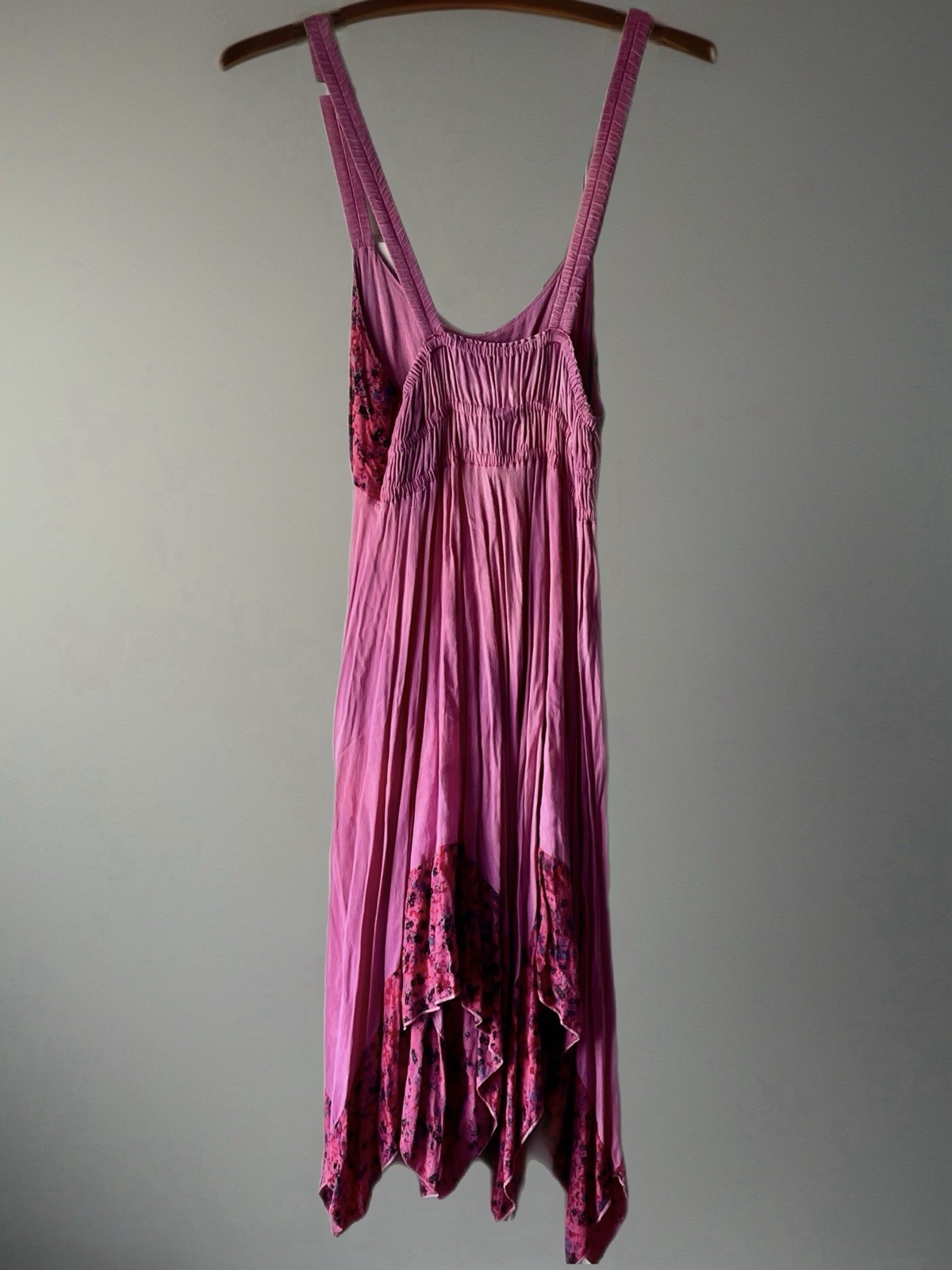 Boho Indie Festival Tank Sun Dress Small Asymmetric Hem Tie Lace Up Front Dye