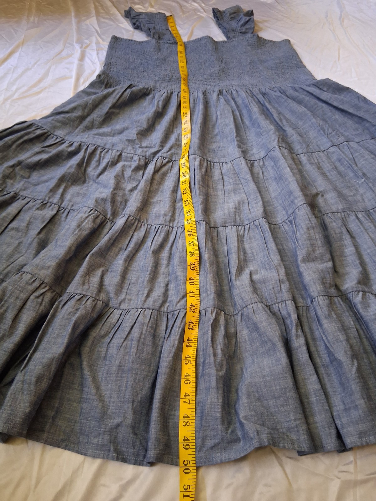 Lands’ End Chambray Smocked Bust Ruffle Straps Tiered Skirt Dress 2X – 24W-26W