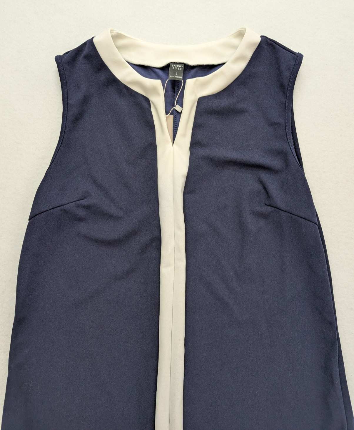 Emery Rose Women’s Dress Size L Navy Blue White Shift Stretch Knit NEW