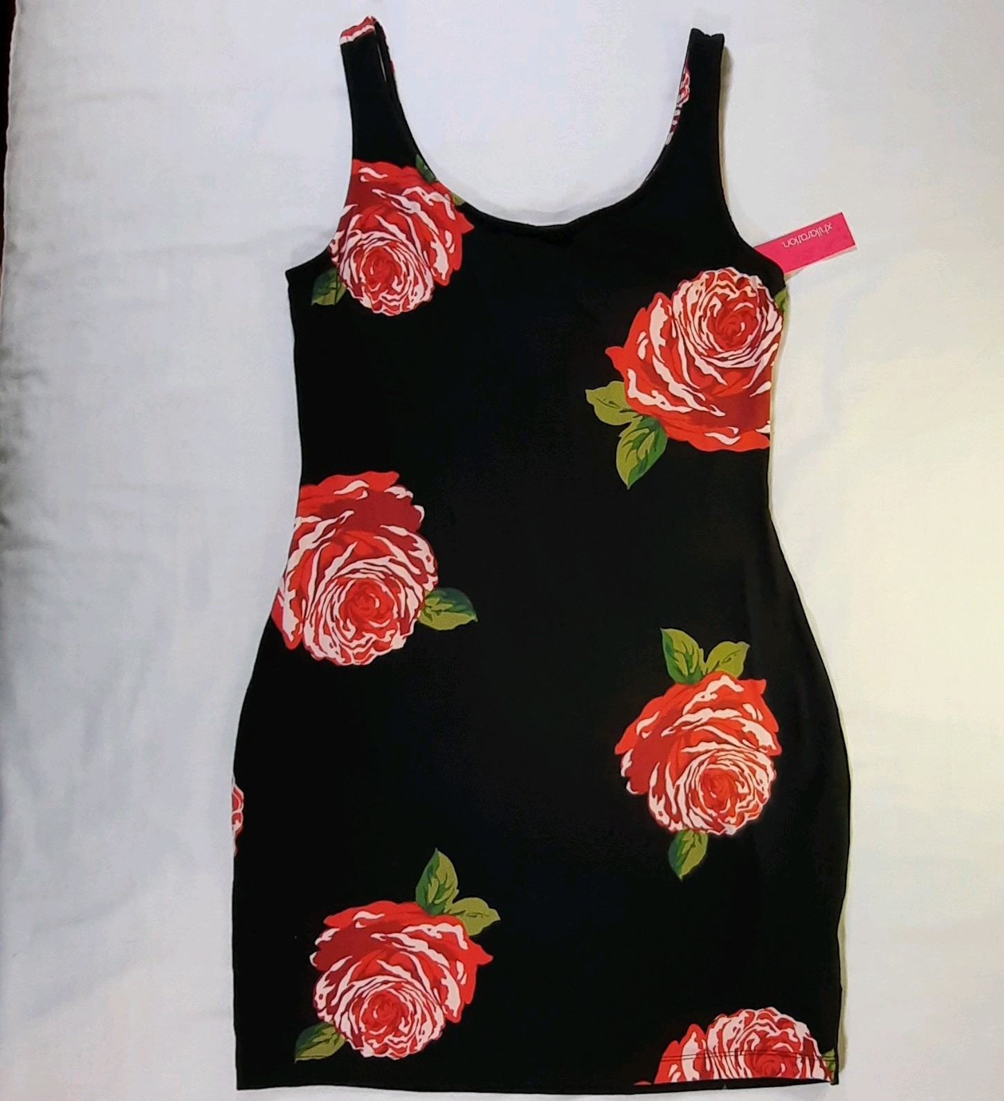 Xhilaration Tank Dress Black Rose Sleeveless Stretch Cotton Spandex Womens L