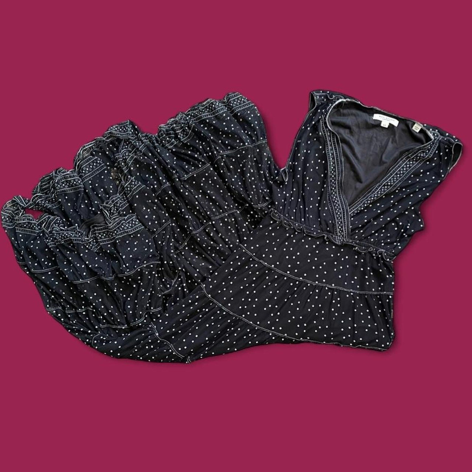 Max Studio Ankle Length Polka Dot Black Dress Size XS Ruffles Tiered Lined