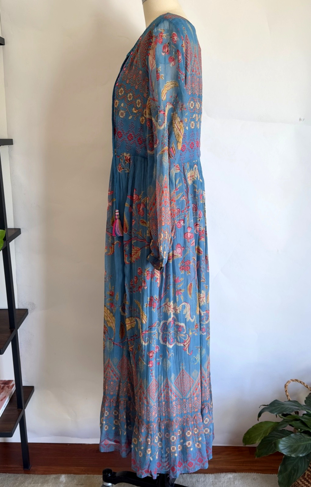 NEW Soft Surroundings Mirapani Dress-Embroidered Beaded Boho Floral Maxi-Size S