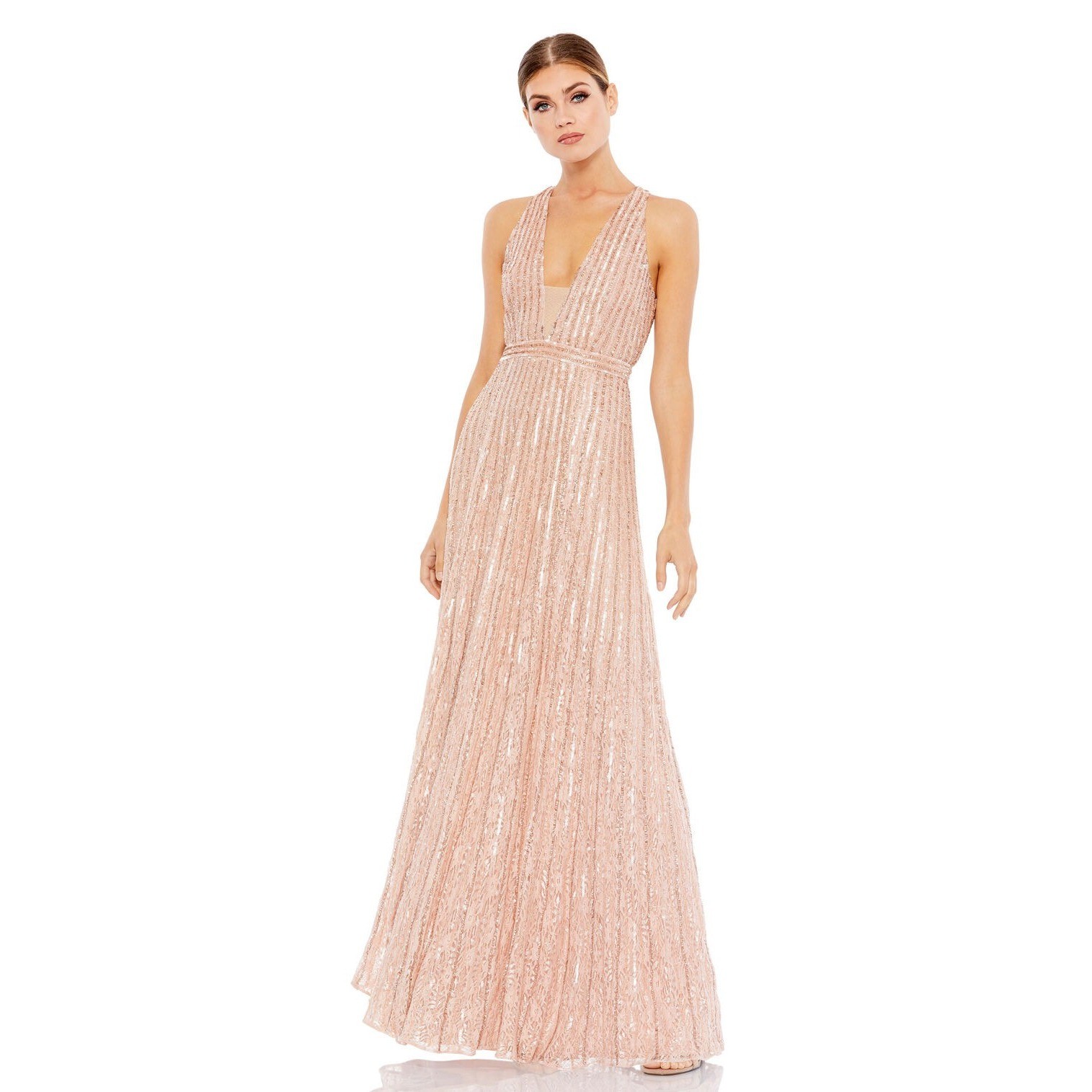 Mac Duggal Rose Sequin Beaded V-Neck Gown | Size 10 | NWT