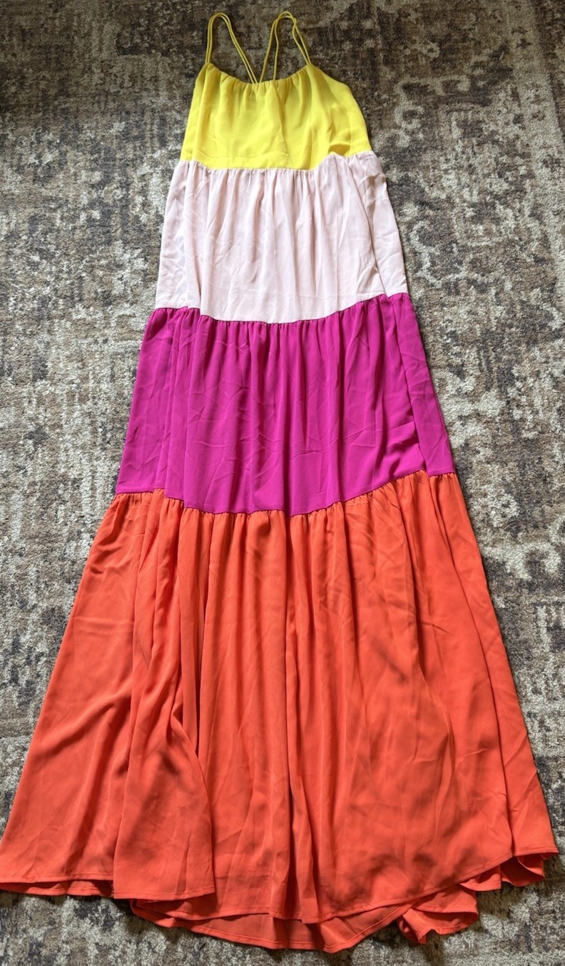 NWT Express Women’s Small Color Block Maxi Dress Spaghetti Strap Spring Summer