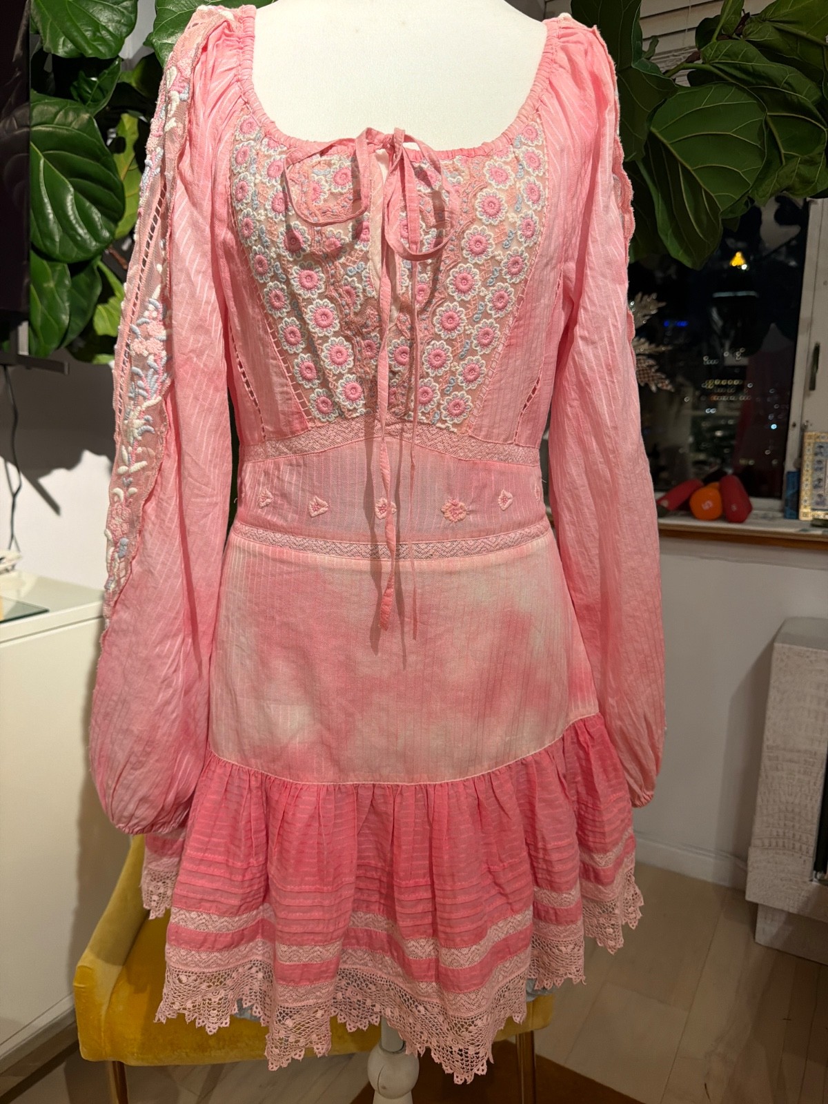 Womens Love Shack Fancy Natasha Heritage Mini Dress – size Small – Pink