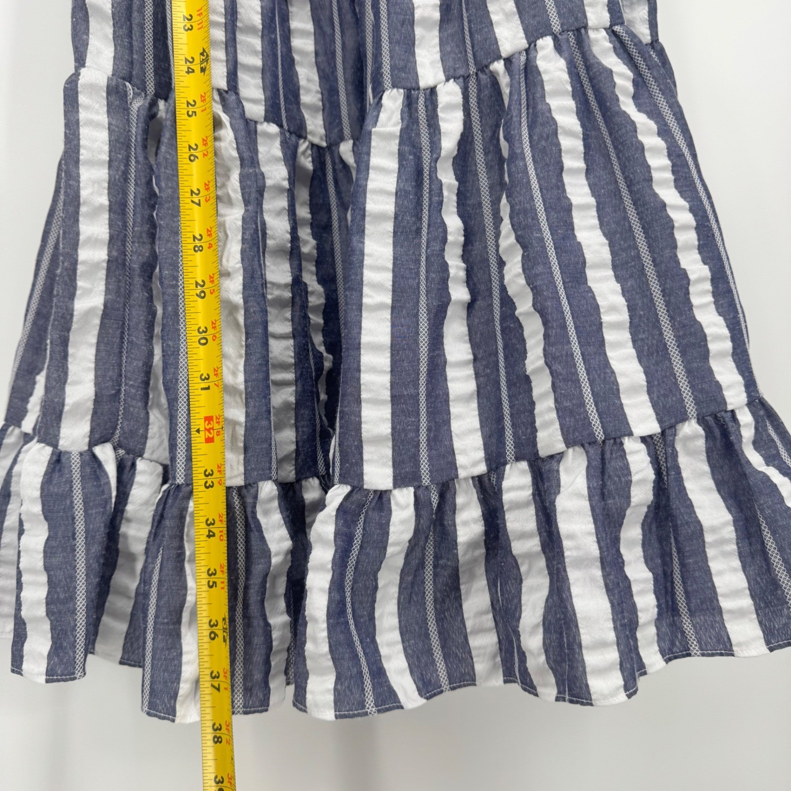 Eliza J Mini Dress Women’s Size 8 Blue White Striped Ruffles Tiered Halter