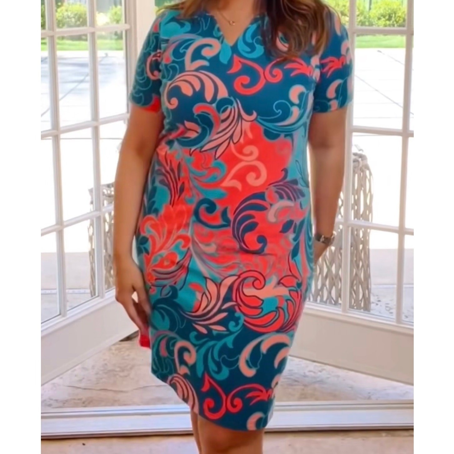 UPF 50+ Beach Dress – Lightweight V-Neck T-Shirt Dress w/ Pockets | NWT