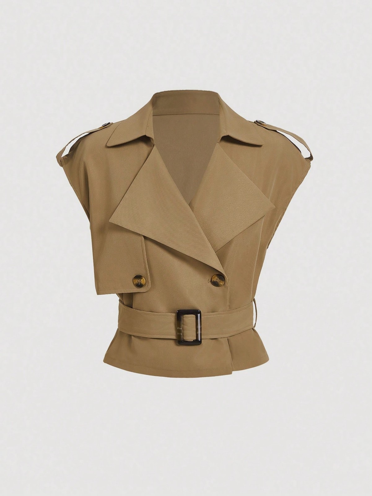 Local 1 Pc Solid Color Woven Fabric Drawstring Pockets Front Button Trench