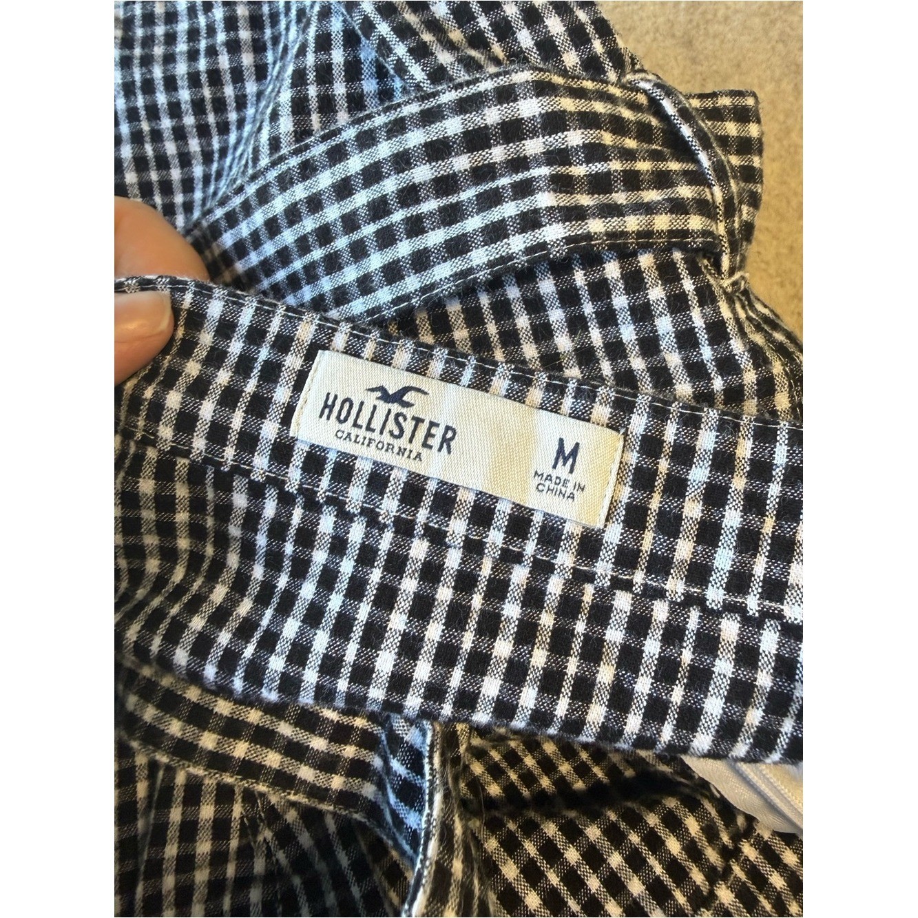 Hollister Black and White Gingham Belted Midi Dress