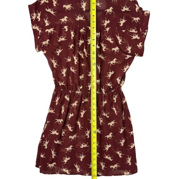 Mimi Chica Burgundy Horse Print Mini Dress Small Button V-Neck Elastic Waist