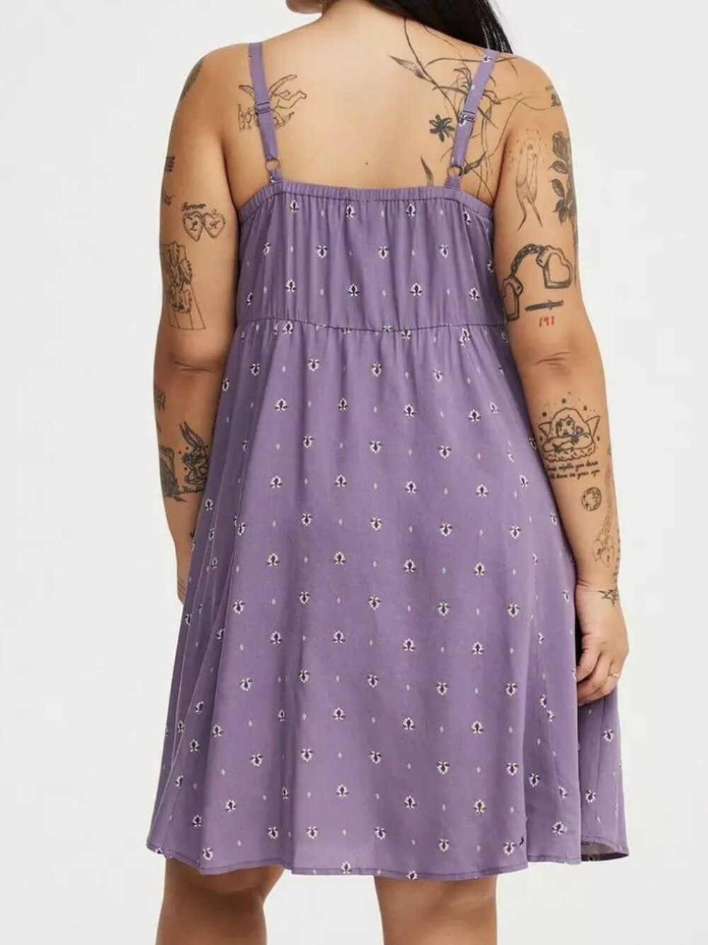 Torrid Mini Challis Skater Dress – Rosette motif purple – 6X Plus