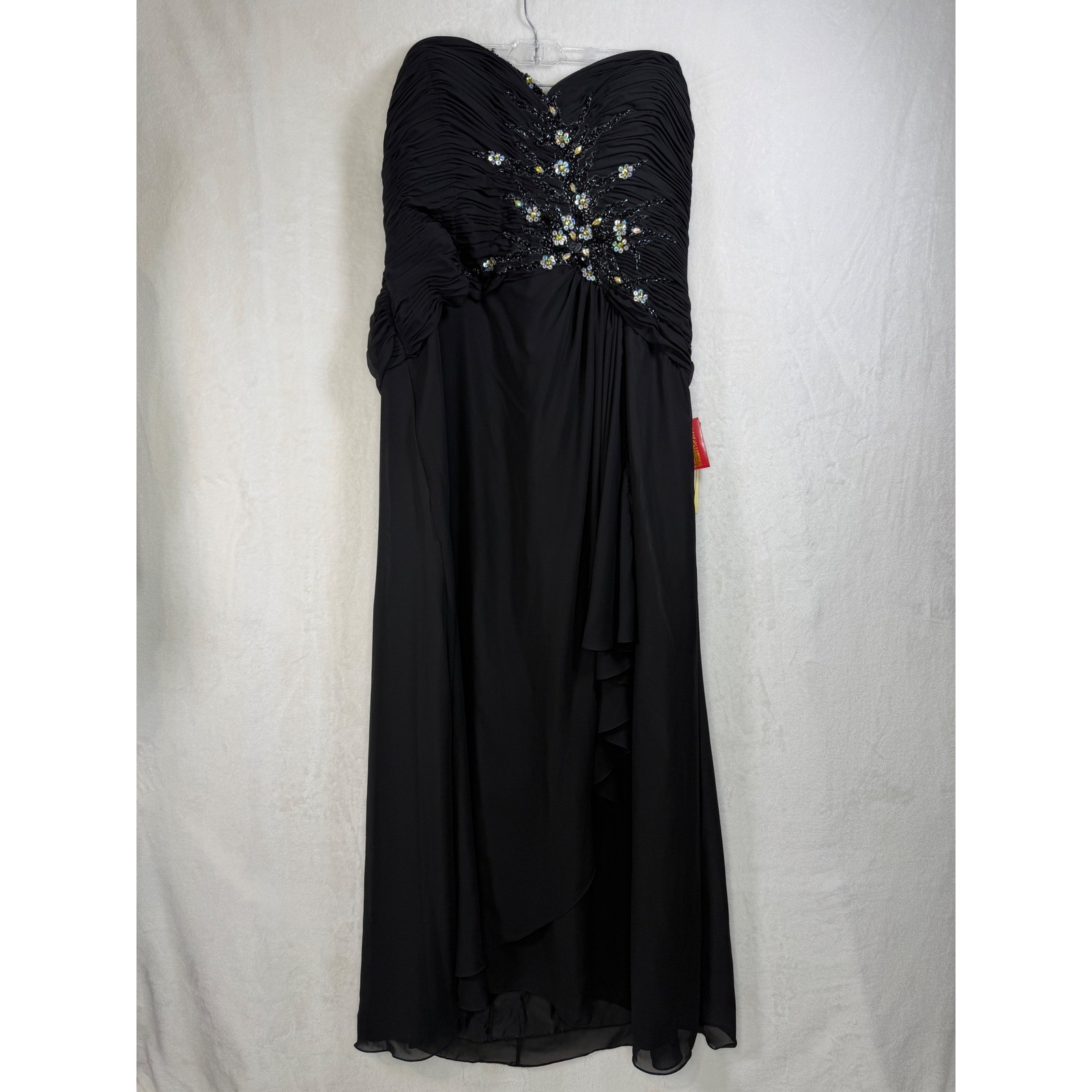 NWT May Queen Couture Black Strapless Beaded Ruched Evening Gown MQ838 Size 22