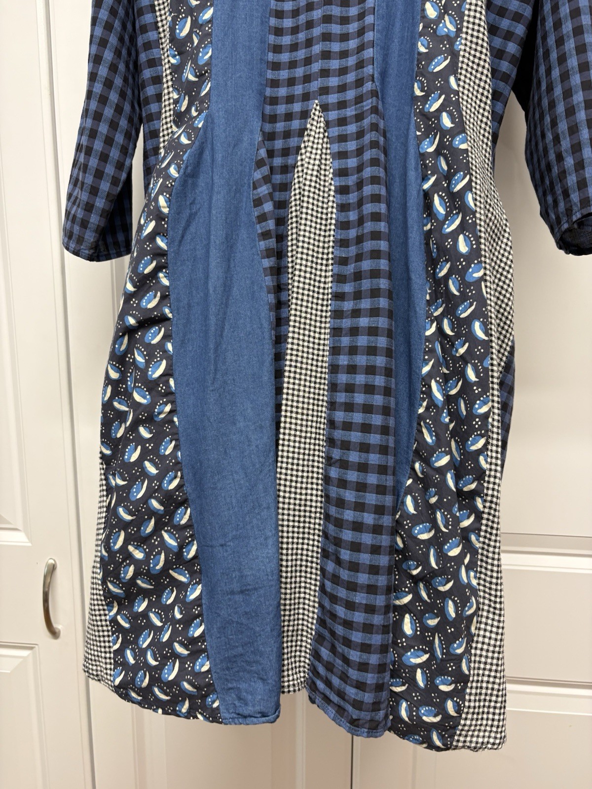 CARON CALLAHAN M Lightweight Cotton Mixed Indigos Combo Aria Dress Side Pockets