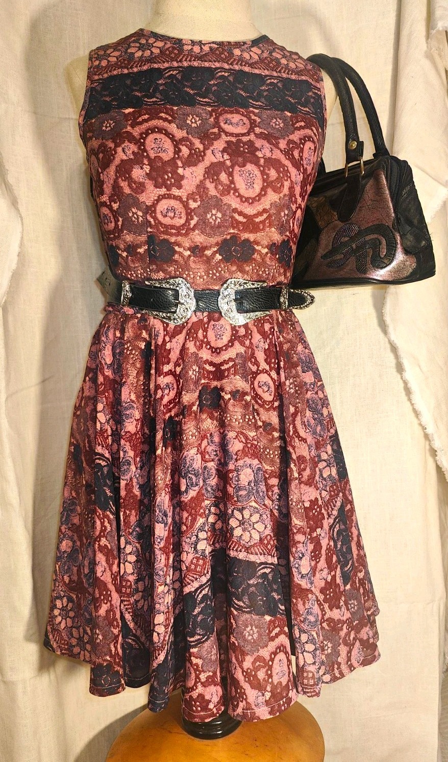 Maison Jules XS Dark Romantic Lace Print Fit Flare Dress TV Costume Wardrobe