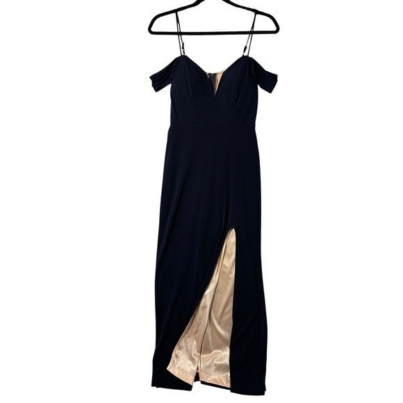 City Studio Navy Blue Off The Shoulder High Slit Formal Gown Dress Size 5