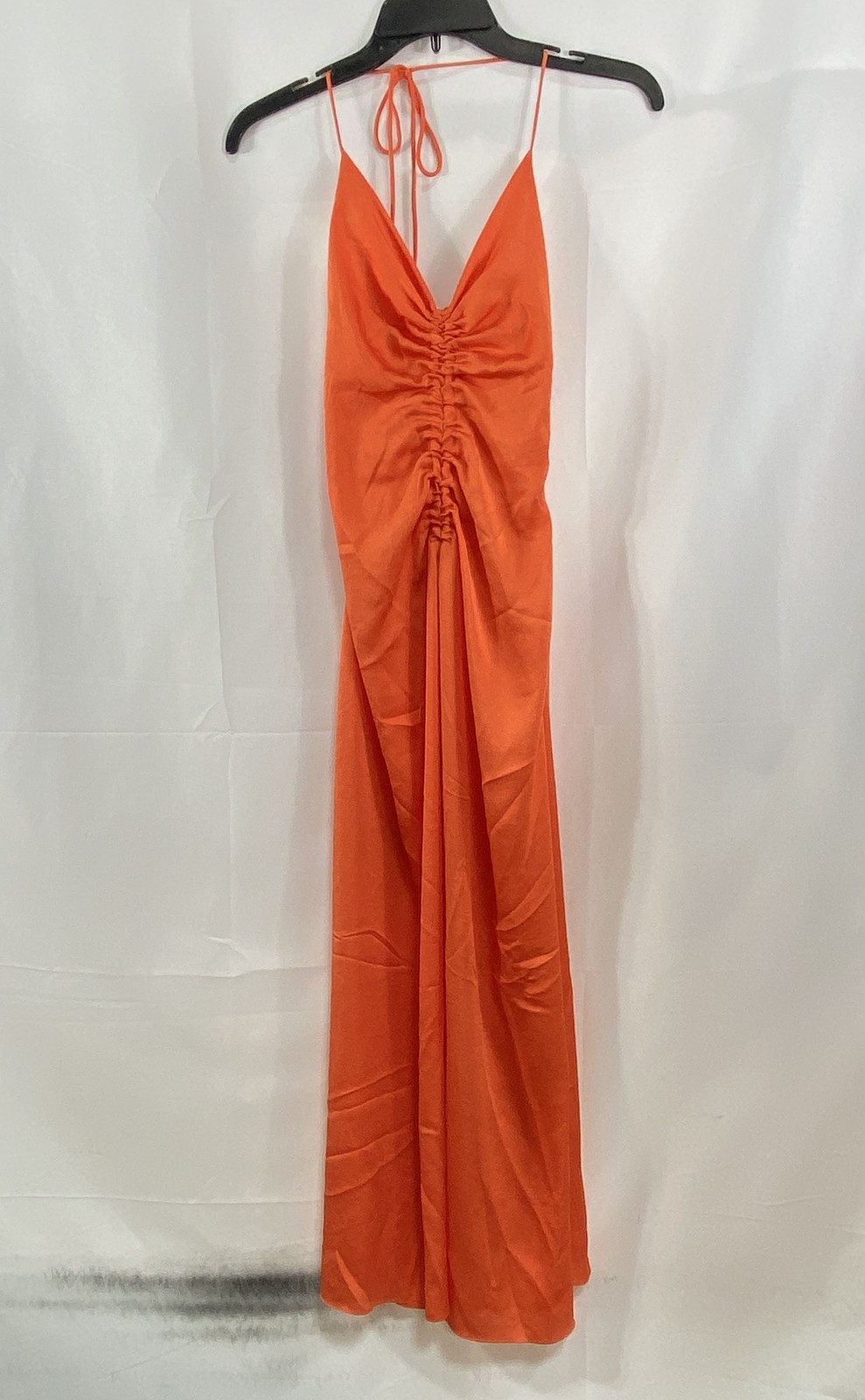 Sandro Women’s Orange Ruched Halter Maxi Dress Sz 3