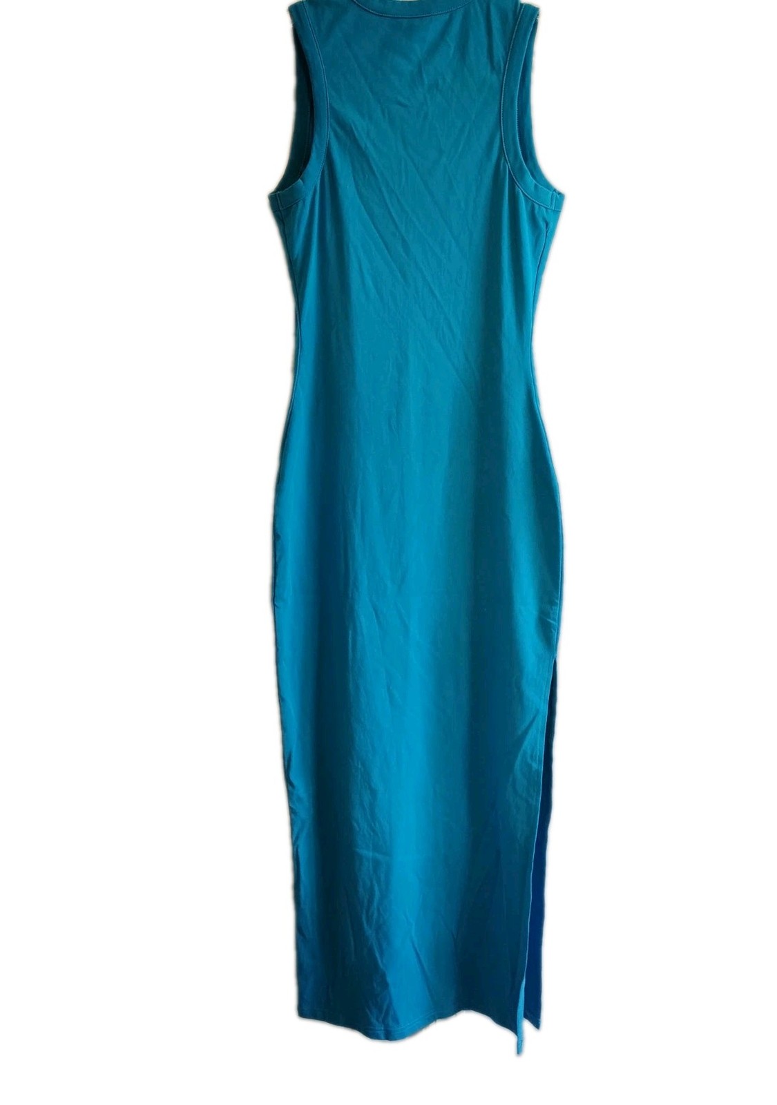 Turquoise Blue Sleeveless Maxi Dress Size M | Cotton Spandex Side Slit Tank…