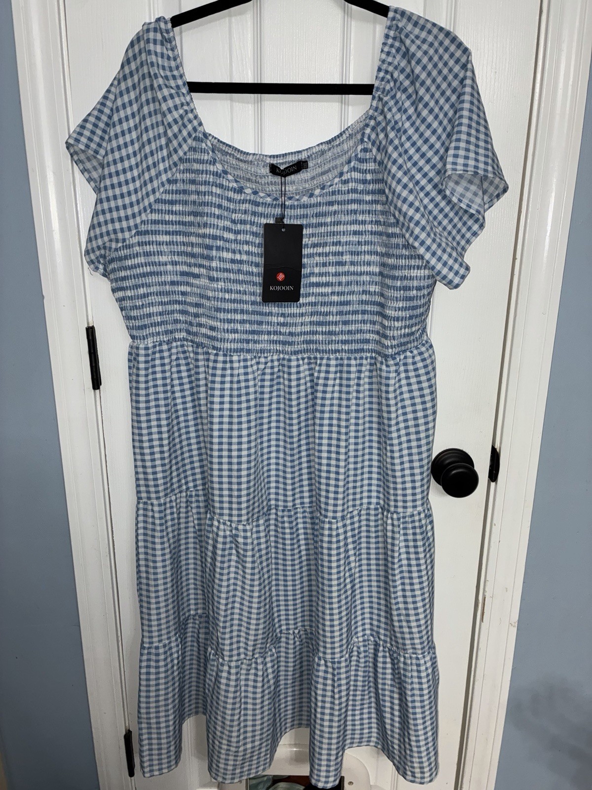 Kojooin Gingham Checkered Blue And White Dress New 3XL