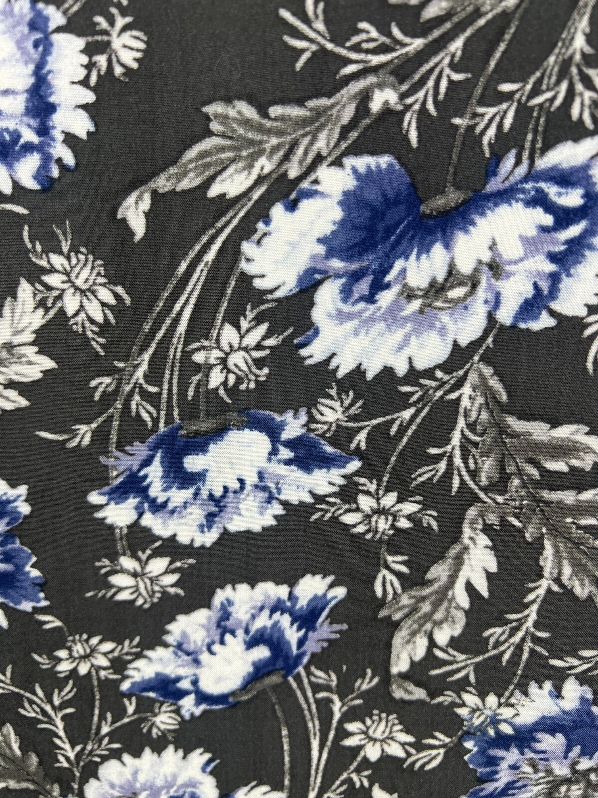 J Jill Dress 6 Petite Blue Gray White Floral Ruffle Hem Rayon Lightweight