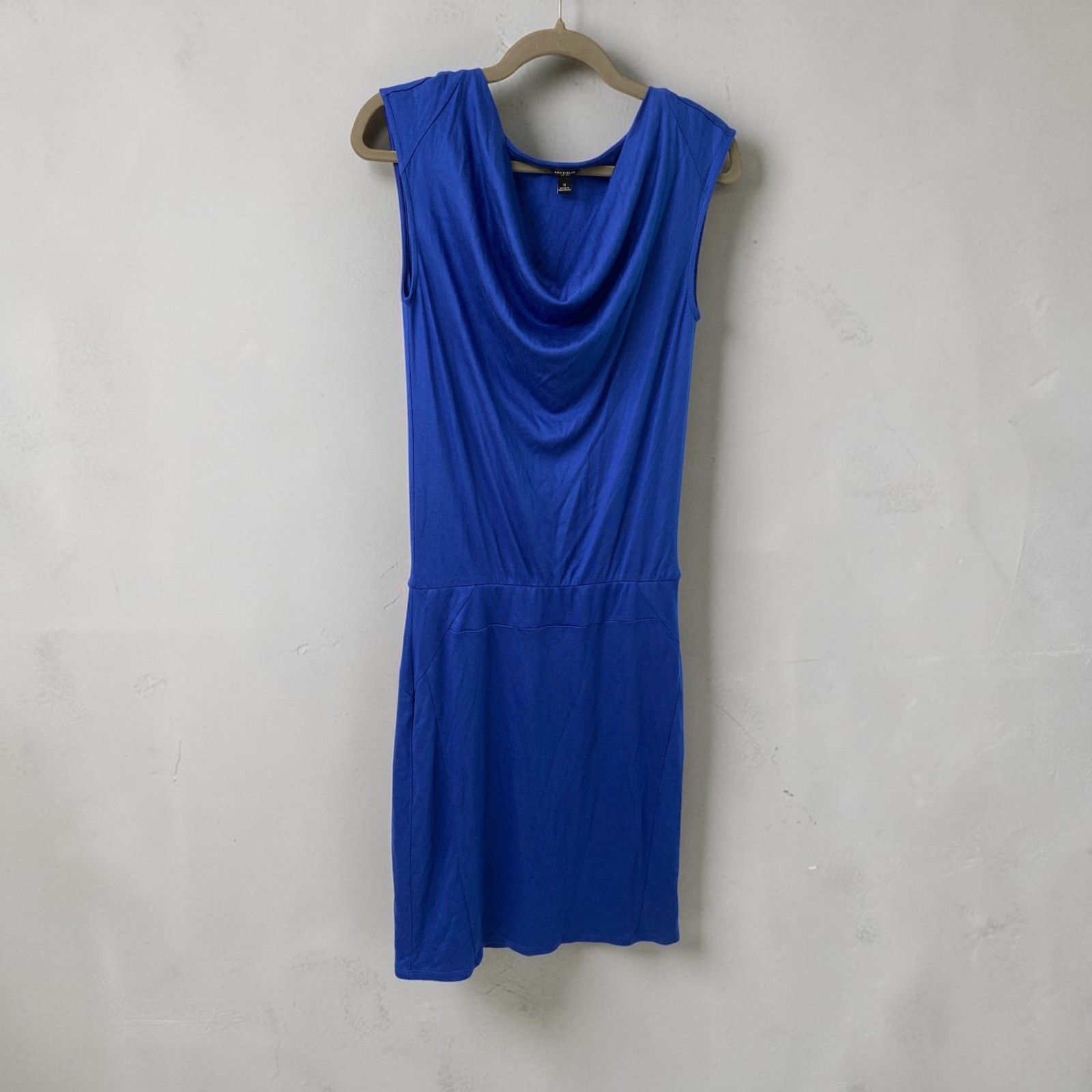 Ann Taylor Women’s Blue Sleeveless Cowl Neck Sheath Dress Size Small 42″ Length
