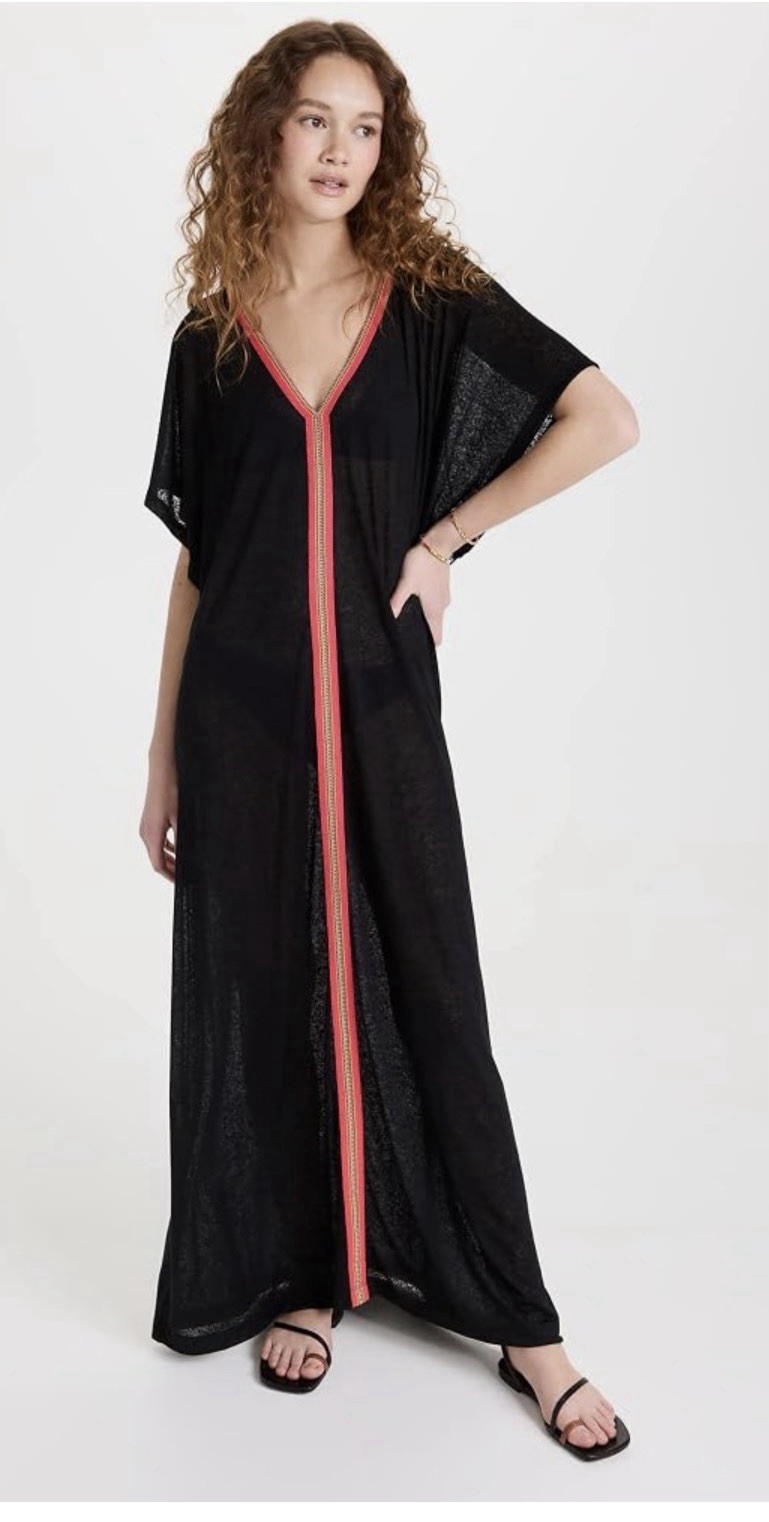 Pitusa Black Maxi Dress with Embroidered Trim