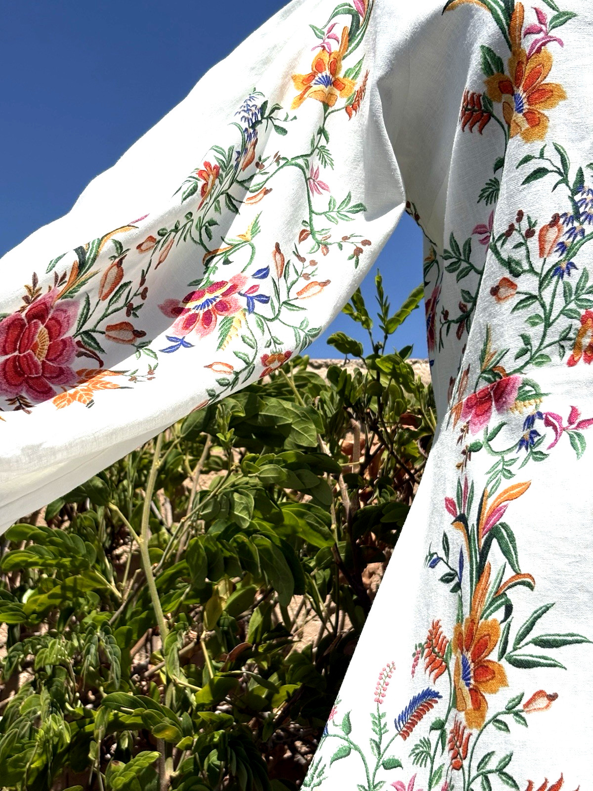 MAGASCHONI SZ M Multicolor Floral Print Linen Blend Button Front Maxi Dress-NWT