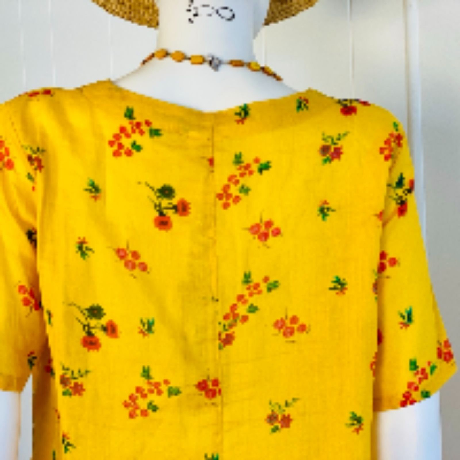 Yellow Floral Linen Dress Summer Shift Cottagecore Boho Short Sleeve Large NWT