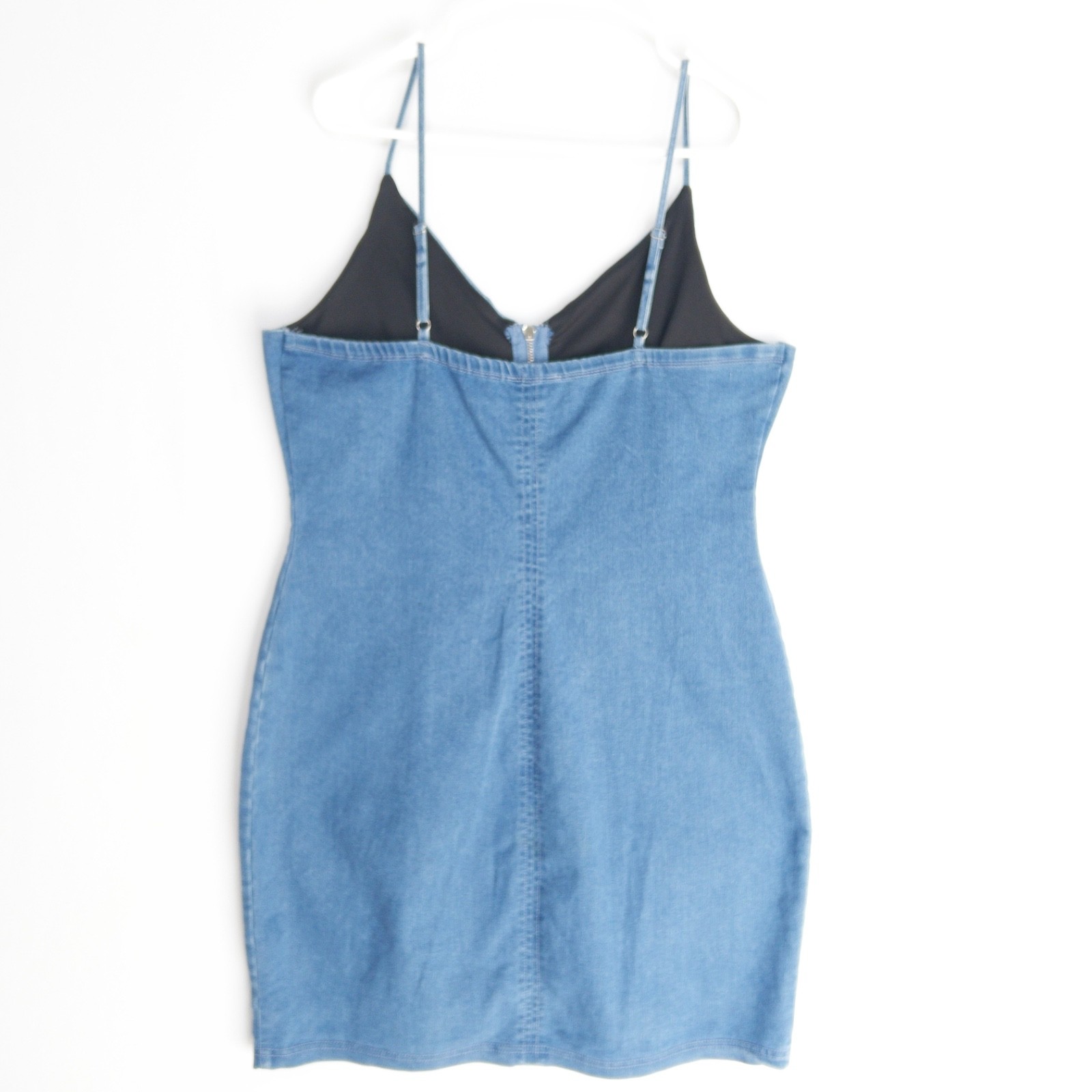 Iris Full Zip Stretch Denim Chambray Festival Bodycon Basic Dress Womens XL Y2k