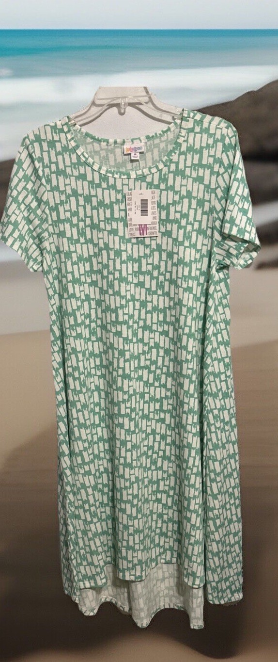 NWT Lularoe Carly Med Green White Geometric Swing Dress No Pocket
