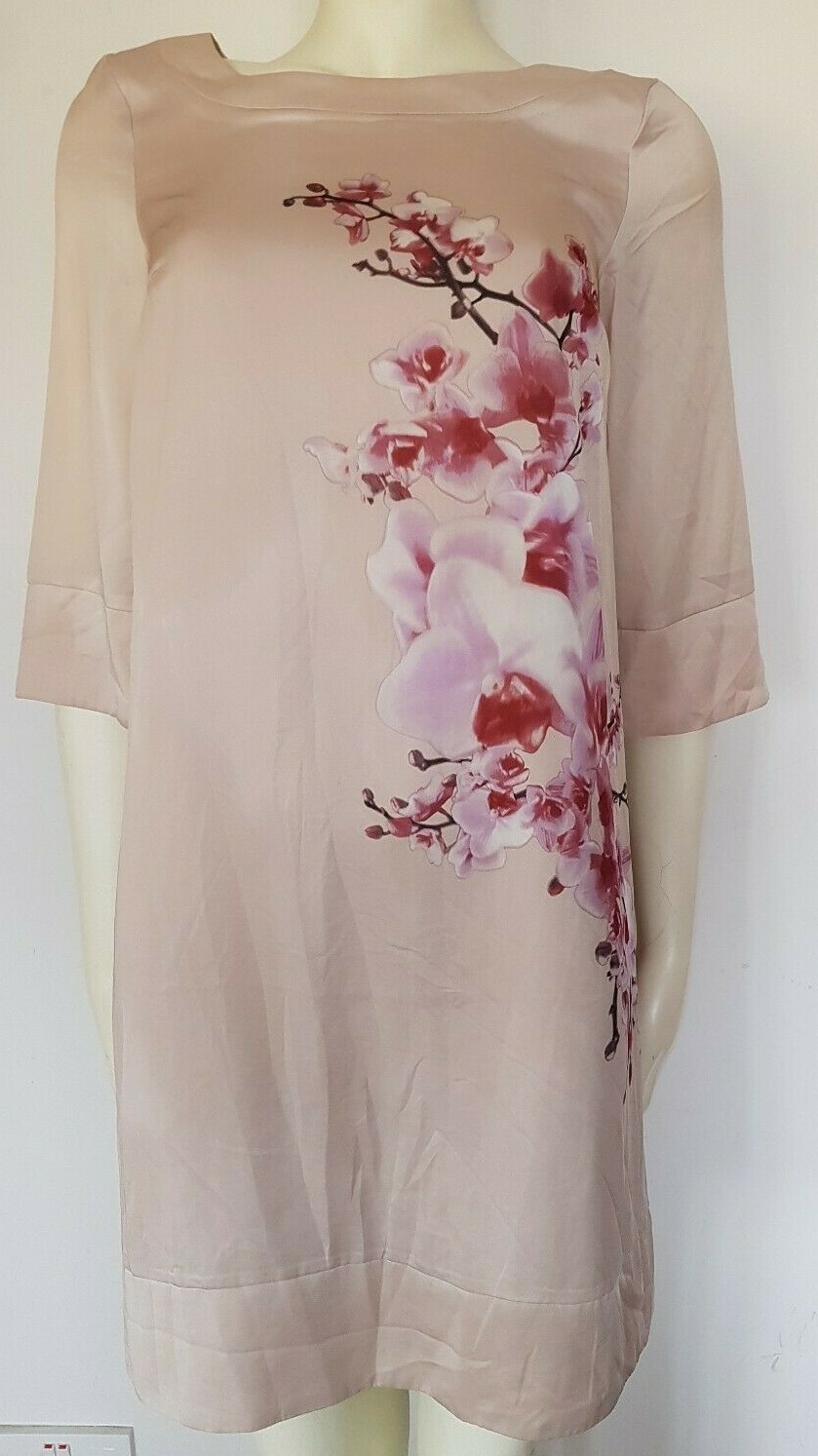 H&M Cream Short Sleeved Dress Floral Pattern Size UK 10 EU 36