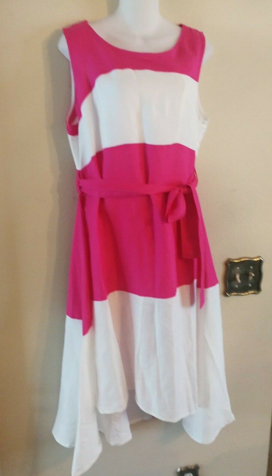 New without tags Women’s EY Signature Linen Rayon Pink White Midi Dress Size M