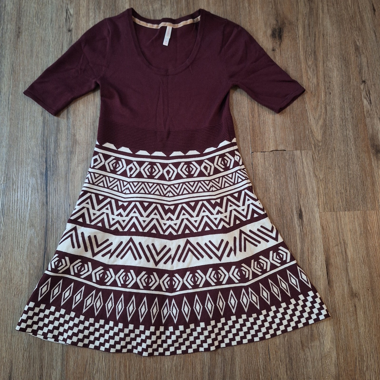 Womens Sz Medium Maroon All Over Print Fairy Top Shirt Dress Aztec Southwestern