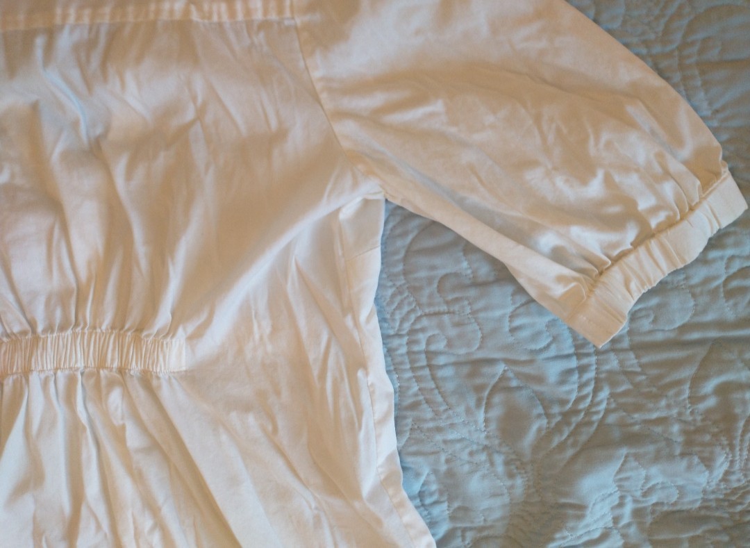 OJAY White Solid Button Front Shirt Dress V-Neck 3/4 Sleeve Knee Length size 10