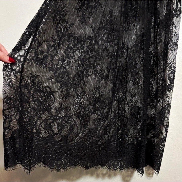 Women’s Black Floral Lace Sheer Crew Neck A-Line Dress Size M